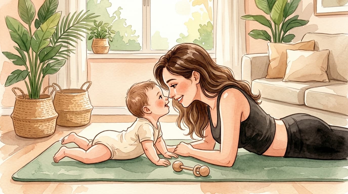 Mãe deitada de bruços frente a frente com seu bebê durante o Tummy Time